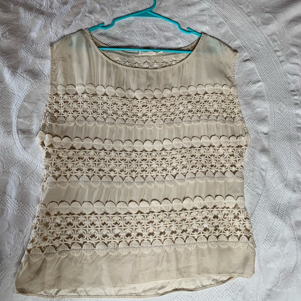 Cream silk with cotton lace top